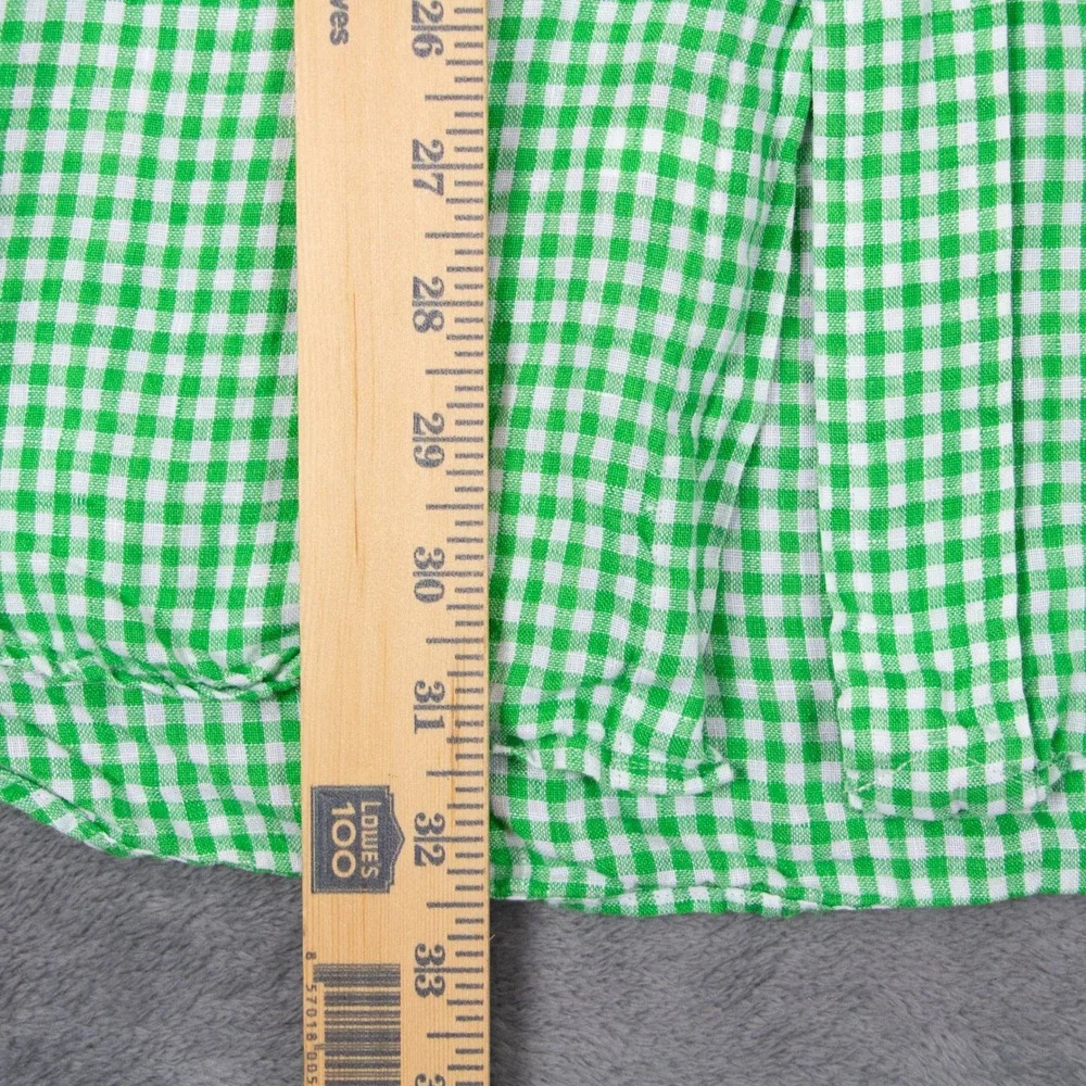 Vintage Polo Ralph Lauren Mens XL Green Gingham Classic Fit 100% Linen SS Shirt